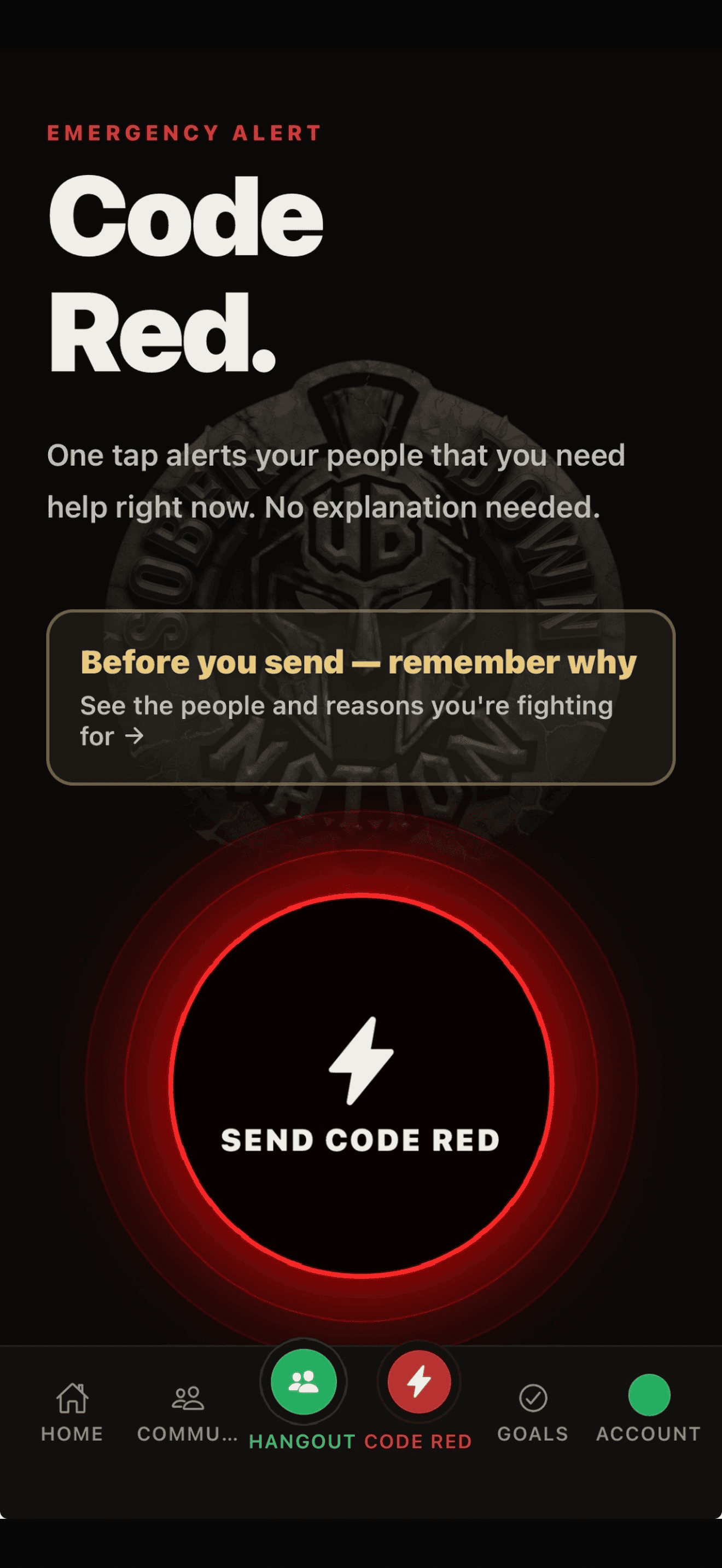 Code Red screen in SoberDown