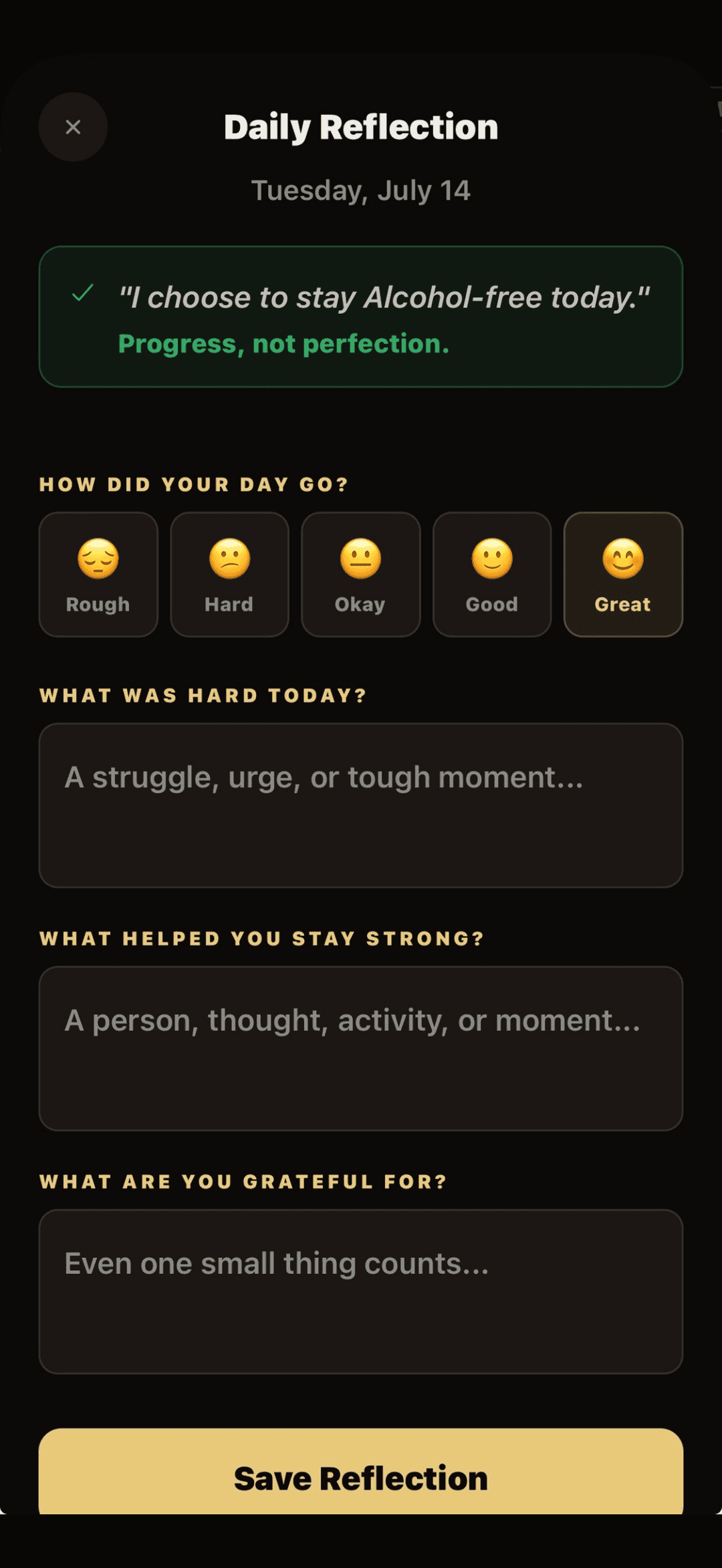 SoberDown app — Daily Reflection
